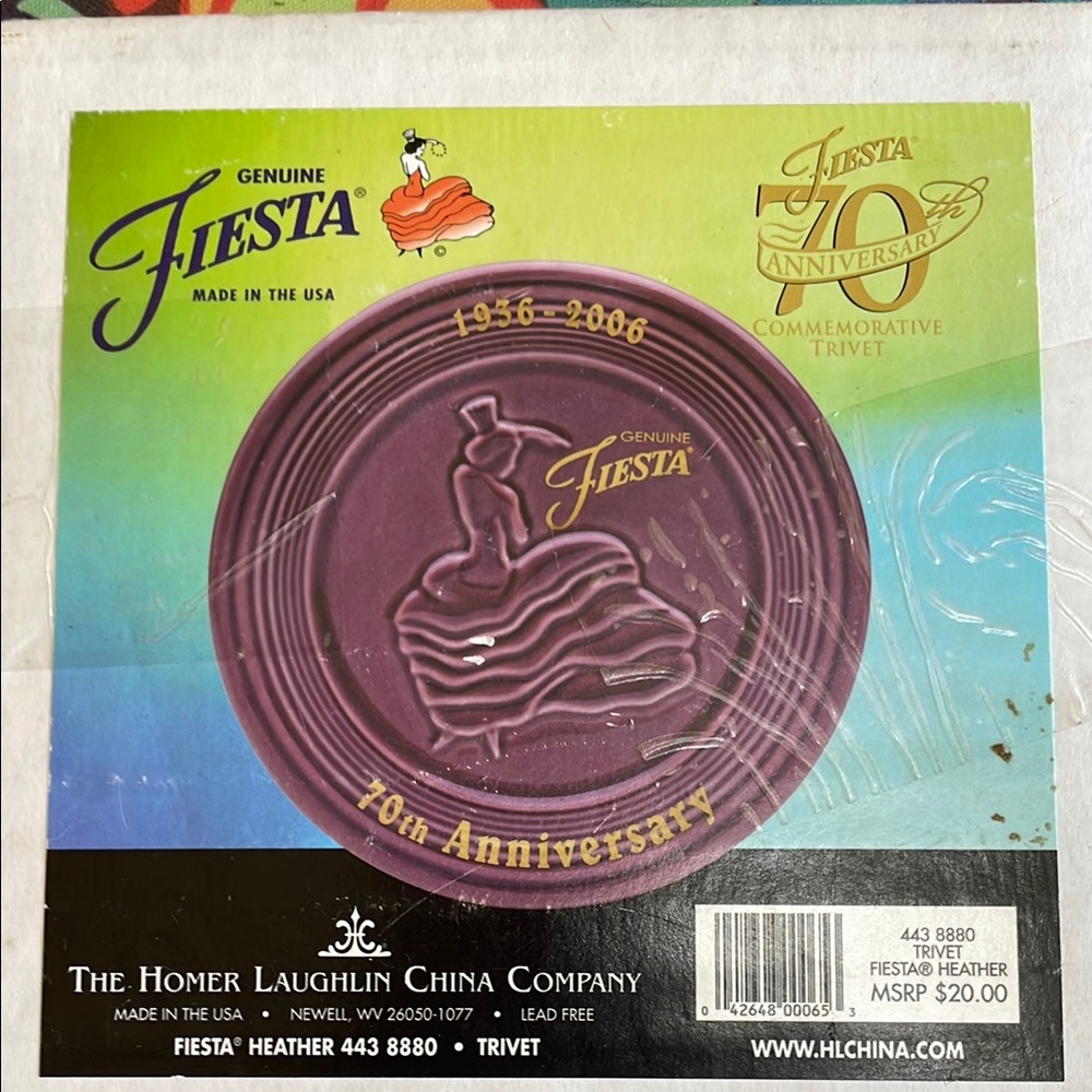 Fiestaware Vintage Purple 70th Anniversary Trivet. New In Box.